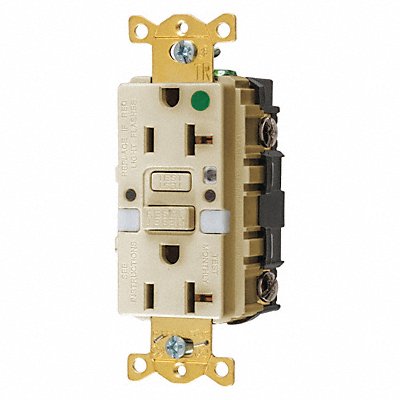 HUBBELL GFTRST83INL Receptacle Ivory 20 A GFCI 2P3W Bk Sd 1PK