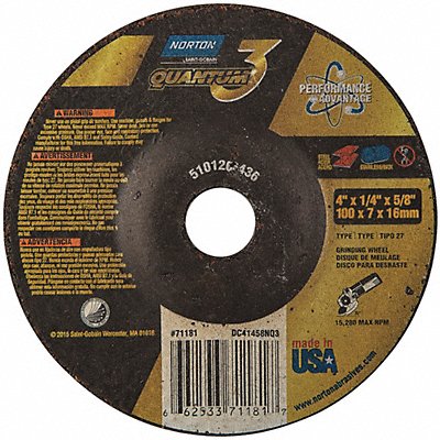 NORTON 66253371181 Depressed Grinding Wheel 5/8 CN Unthreaded Hole