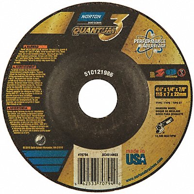 NORTON 66253370794 Depressed Grinding Wheel 7/8 CN Unthreaded Hole