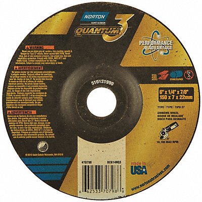 NORTON 66253370798 Depressed Grinding Wheel 7/8 CN Unthreaded Hole