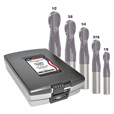 GRAINGER 221888882 End Mill Set 5 pc Ball Nose Carbide