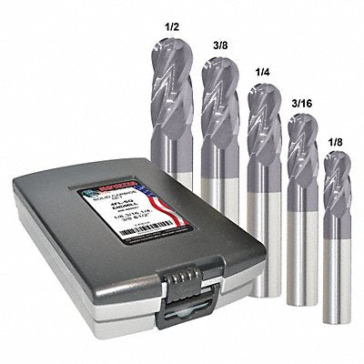 GRAINGER 223888882 End Mill Set 5 pc Ball Nose Carbide
