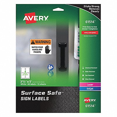 AVERY 7278261514 Safety Sign 5 W x 3-1/2 PK60