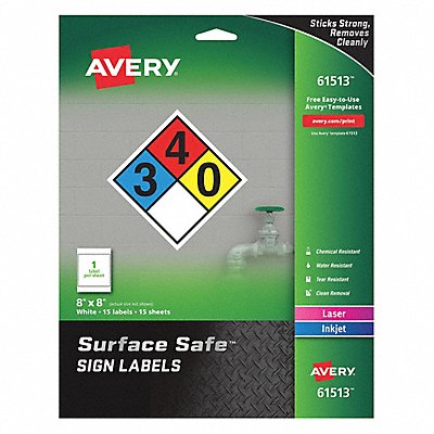 AVERY 7278261513 Safety Sign 8 W x 8 H PK15