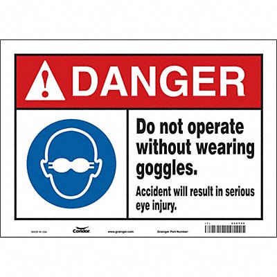 CONDOR 466Y40 Safety Sign 10 in x 14 in Vinyl