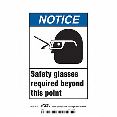 CONDOR 466Z39 Safety Sign 7 inx5 in Vinyl