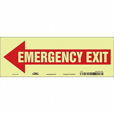 CONDOR 467P89 Safety Sign 3 1/2 in x 10 in Glow Vinyl