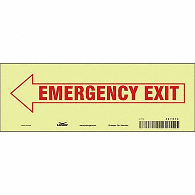 CONDOR 467R16 Safety Sign 3 1/2 in x 10 in Glow Vinyl