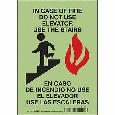 CONDOR 467U36 J9271 Safety Sign 10 in x 7 in Glow Vinyl