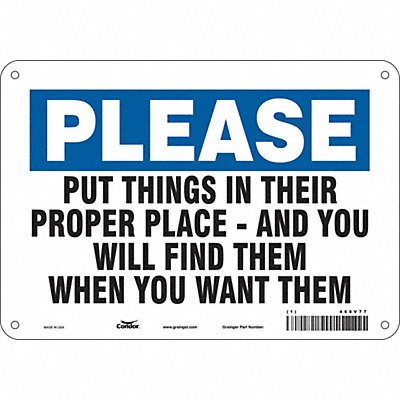 CONDOR 468V77 Safety Sign 7 in x 10 in Aluminum