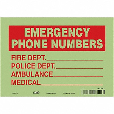CONDOR 469D68 Safety Sign 7 in x 10 in Glow Vinyl