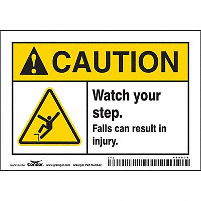 CONDOR 469P39 Safety Sign 3 1/2 inx5 in Vinyl