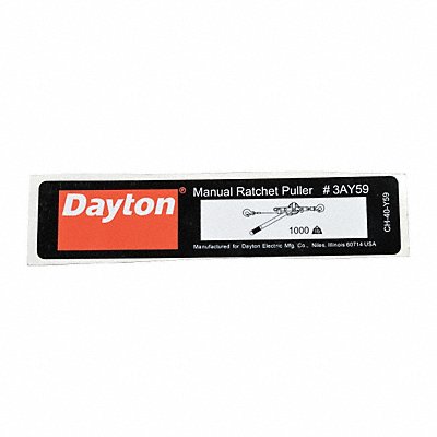 DAYTON CH40Y59 Capacity Label