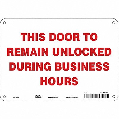 CONDOR 471W40 J7732 Safety Sign 7 in x 10 in Aluminum