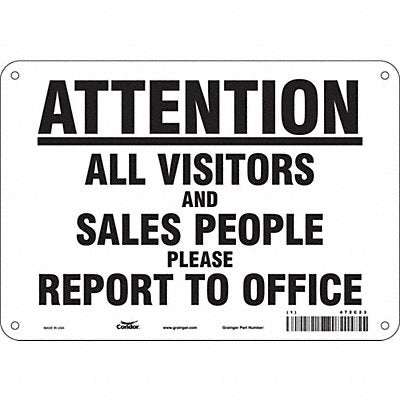 CONDOR 472C23 Safety Sign 7 in x 10 in Polyethylene