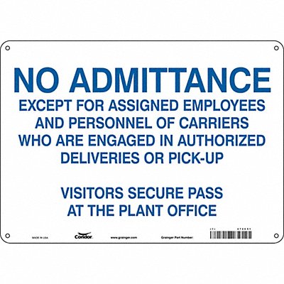 CONDOR 472C51 Safety Sign 10 in x 14 in Polyethylene