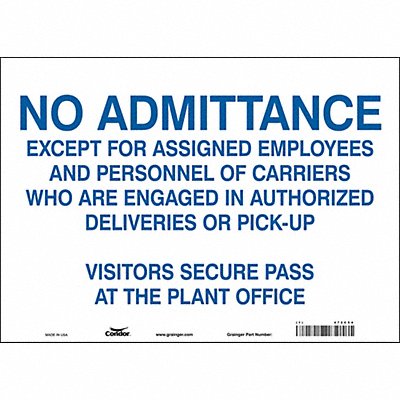 CONDOR 472C54 Safety Sign 10 inx14 in Vinyl