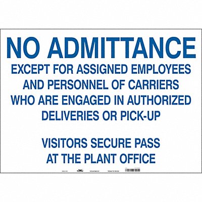 CONDOR 472C55 Safety Sign 20 in x 28 in Vinyl