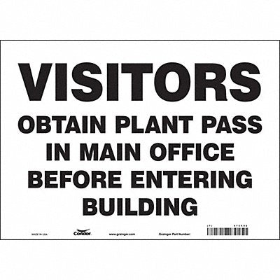 CONDOR 472C82 Safety Sign 10 in x 14 in Vinyl