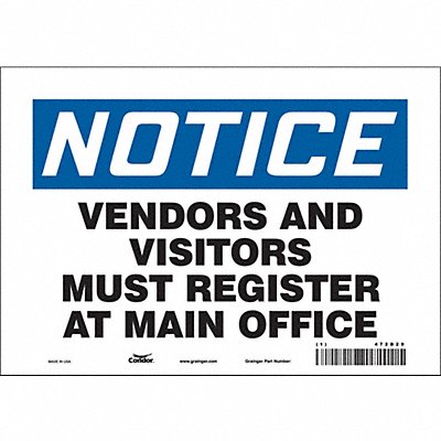 CONDOR 472D29 Safety Sign 7 in x 10 in Vinyl