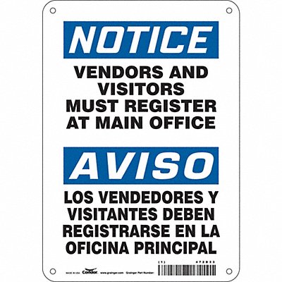 CONDOR 472D33 Safety Sign 10 in x 7 in Polyethylene
