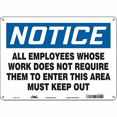 CONDOR 472D56 Safety Sign 10 in x 14 in Polyethylene