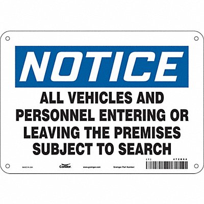 CONDOR 472D64 Safety Sign 7 in x 10 in Polyethylene