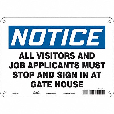 CONDOR 472D78 Safety Sign 7 in x 10 in Polyethylene