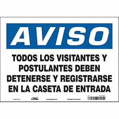 CONDOR 472D88 Safety Sign 10 in x 14 in Vinyl