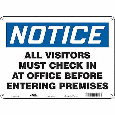CONDOR 472D92 Safety Sign 10 in x 14 in Polyethylene