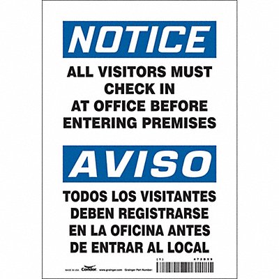 CONDOR 472D99 Safety Sign 10 in x 7 in Vinyl