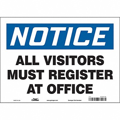 CONDOR 472F19 Safety Sign 10 in x 14 in Vinyl