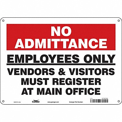 CONDOR 472F94 Safety Sign 10 inx14 in Polyethylene