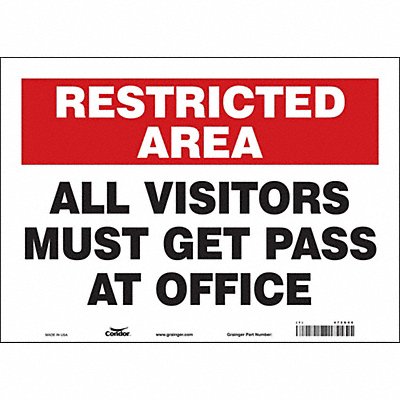 CONDOR 472G06 Safety Sign 10 in x 14 in Vinyl
