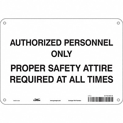 CONDOR 472H03 Safety Sign 7 in x 10 in Aluminum