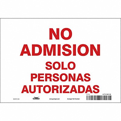 CONDOR 472H66 Safety Sign 7 in x 10 in Vinyl
