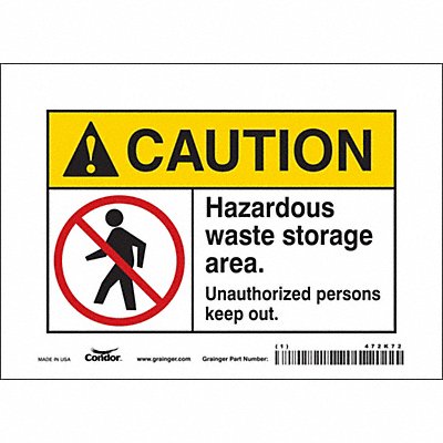 CONDOR 472K72 Safety Sign 5 in x 7 in Vinyl