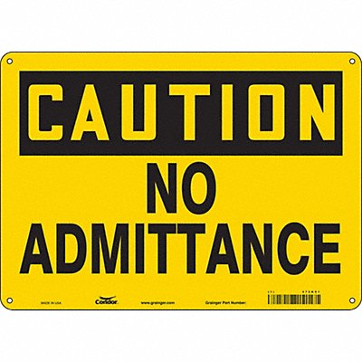 CONDOR 472K91 Safety Sign 10 in x 14 in Aluminum