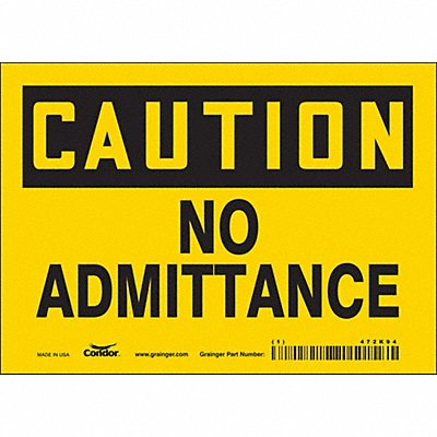 CONDOR 472K94 Safety Sign 5 in x 7 in Vinyl