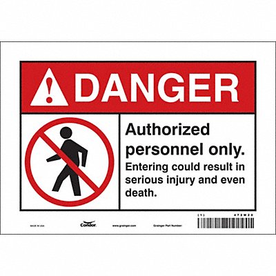 CONDOR 472M20 Safety Sign 7 in x 10 in Vinyl