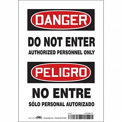 CONDOR 472N17 Safety Sign 10 inx7 in Vinyl