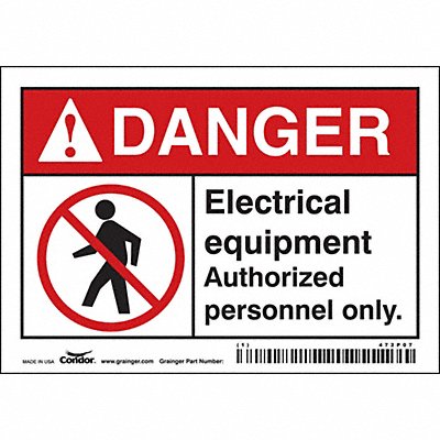 CONDOR 472P07 Safety Sign 3.5in x 5in Vinyl