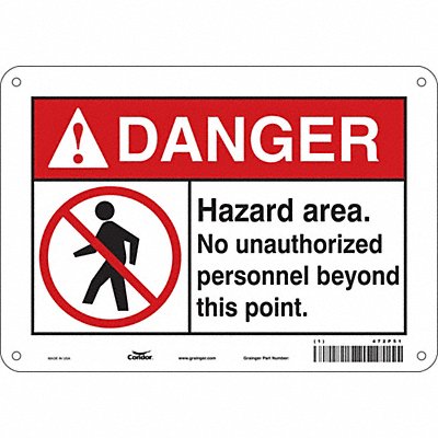 CONDOR 472P51 Safety Sign 7 in x 10 in Polyethylene