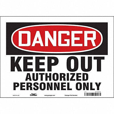 CONDOR 472R52 Safety Sign 10 inx14 in Vinyl