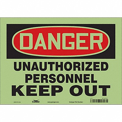 CONDOR 472T41 Safety Sign 10 in x 14 in Glow Vinyl