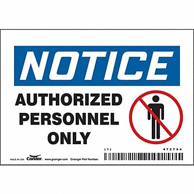 CONDOR 472T94 Safety Sign 3.5in x 5in Vinyl