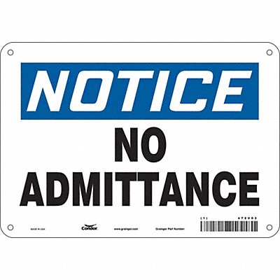 CONDOR 472V03 J6998 Safety Sign 7 in x 10 in Aluminum