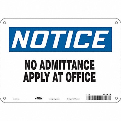 CONDOR 472V12 Safety Sign 7 in x 10 in Aluminum