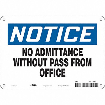 CONDOR 472V20 Safety Sign 7 in x 10 in Polyethylene