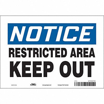 CONDOR 472V70 Safety Sign 7 in x 10 in Vinyl